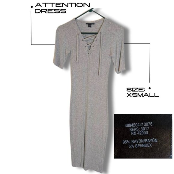 Attention Ribbed Lace Up Midi Dress Gray XS - Picture 1 of 2